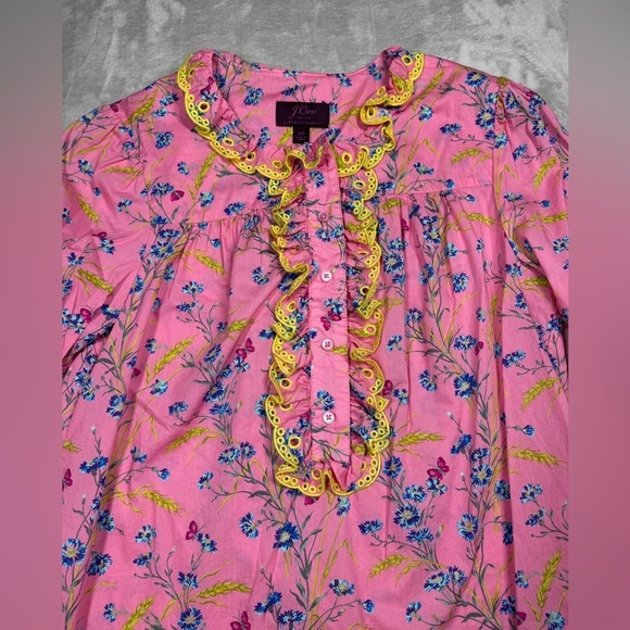 J. Crew X Liberty Pink Poplin Floral Butterfly Ruffle Long Sleeve Blouse Size XS - Picture 5 of 16